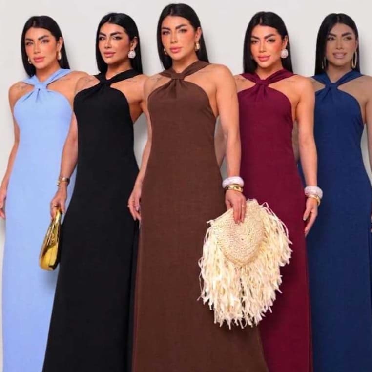 Vestido Feminino Longo em Duna  Gravatinha Vestido para Madrinhas  e Festa