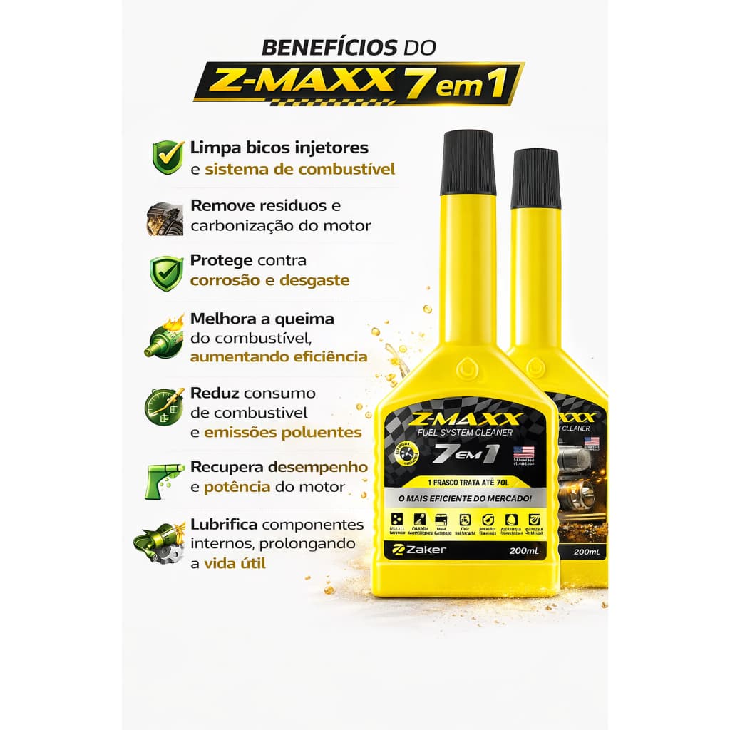 Kit 2 Aditivos Combustivel Flex 7x1 Alta Performace Limpeza Completa Motor ZMAXX 200ML