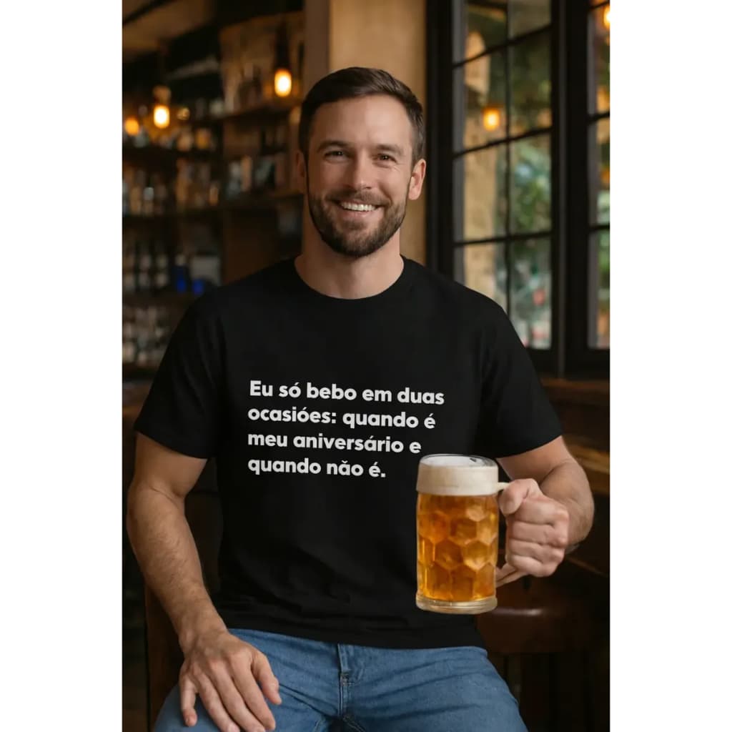 Camiseta Algodão Frase Divertida Eu Só Bebo Em Duas Ocasiões