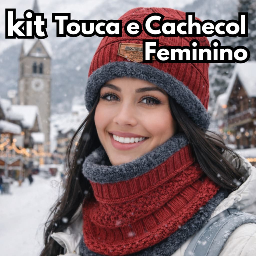 Touca Forrada Feminina Com Cachecol Luva Peluciado Quente Inverno Macio Lã
