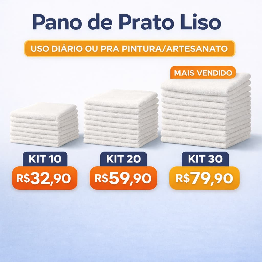 Pano de Prato Liso Algodão Kit 10 20 30 Branco Atacado Barato Promoção