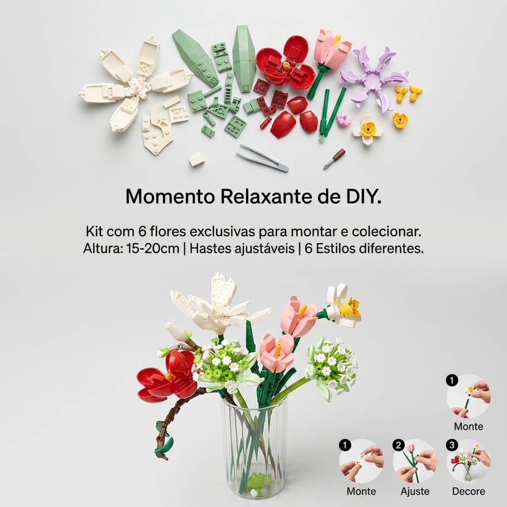 Kit Botânico 6 Flores de Blocos Colecionáveis - Estilo Moderno e Elegante Frete Rápido