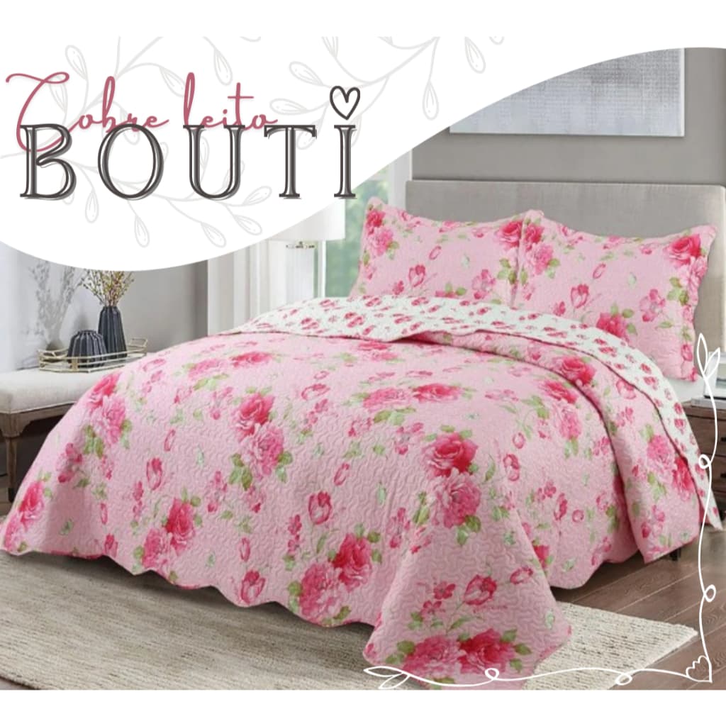 Kit Colcha Cobre Leito Casal Queen King Bouti Dupla Face Bordado Ultrasonico Luxo