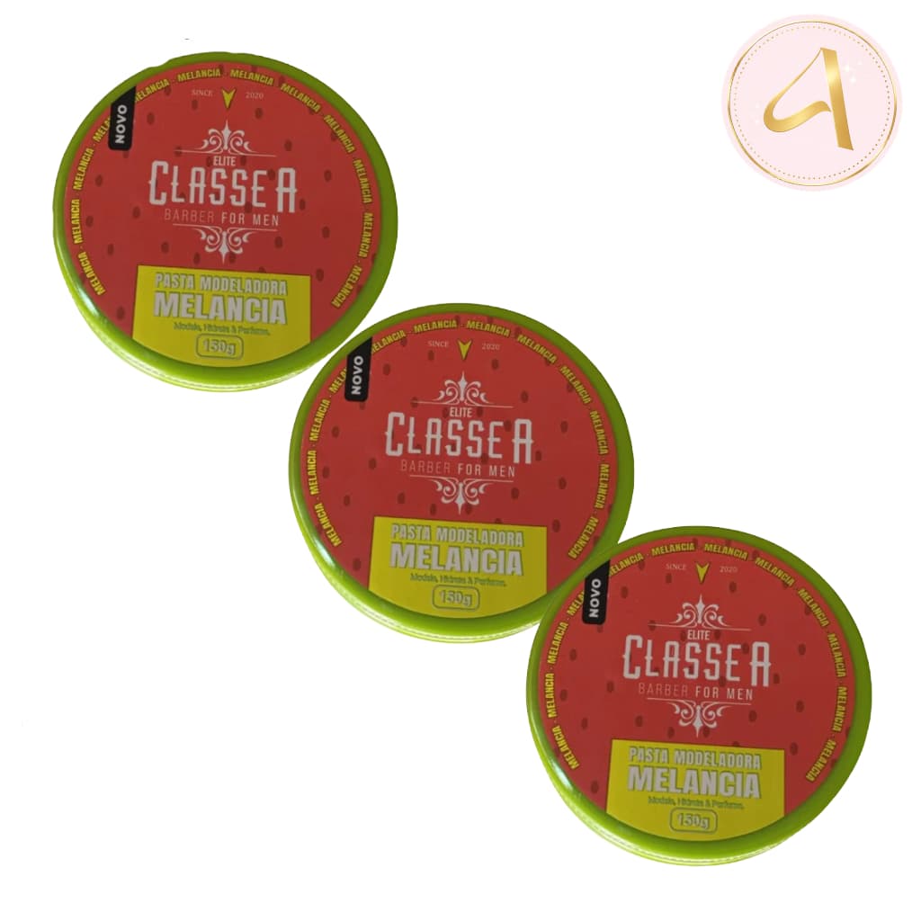 Classe A Barber Kit 3 Pomadas Melancia Fixação Natural e Perfume Refrescante (150g)