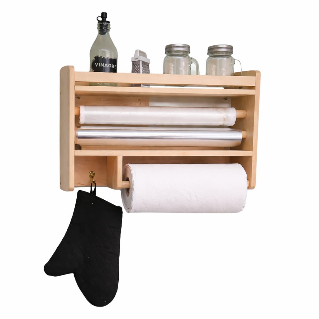 Porta Tempero Em MDF Organizado Condimentos Para Cozinha Modelo 3 em 1 de Parede em Madeira Suporte Para Alumínio