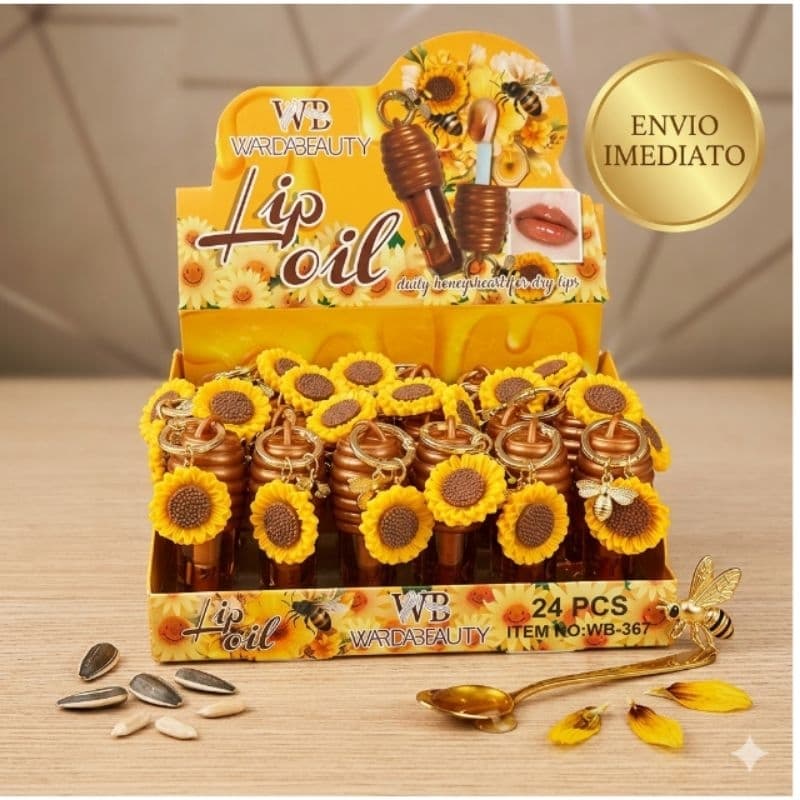 Gloss Labial Hidratante Mel 🍯 com Chaveiro Lip Gloss Brilho Espelhado Fofo Kawaii Tendência | Lip Honey