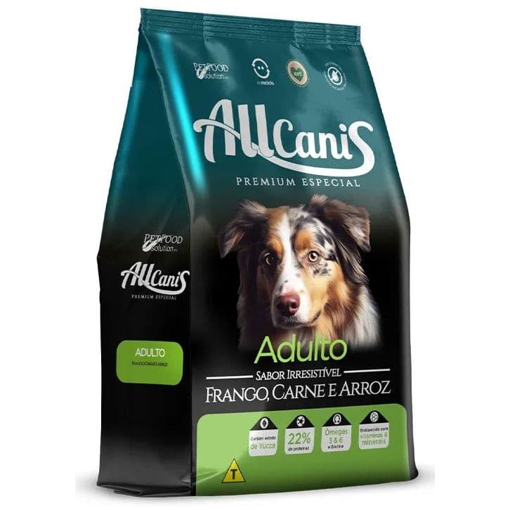 Allcanis Adulto Frango, Carne e Arroz 15kg Ração Completa para Cães