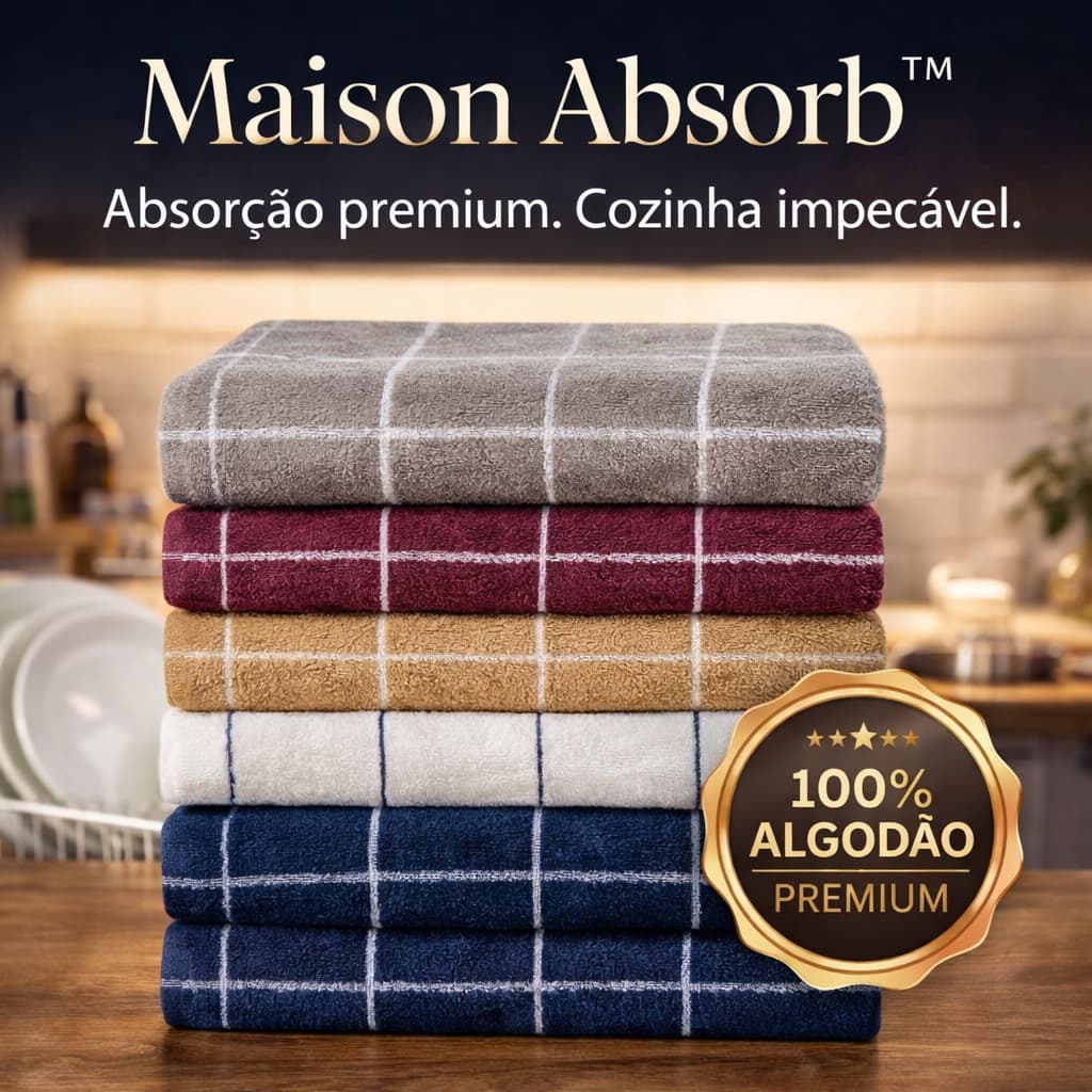 Pano  toalha Prato copa Algodão Maison Absorb Xadrez  e branco Kit 3 e 5