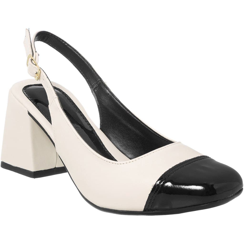 Scarpin Feminino Slingback com Salto Bloco Bico Quadrado Bicolor Slingback duas cores