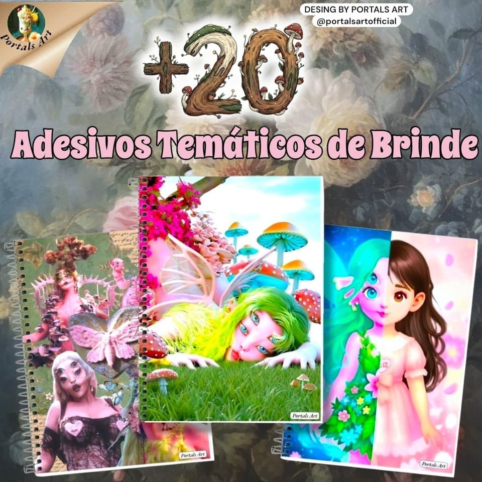 Caderno personalizado Portals+20 figurinhas adesivas temáticas de brinde Melanie Martinez A4 universitário pautado