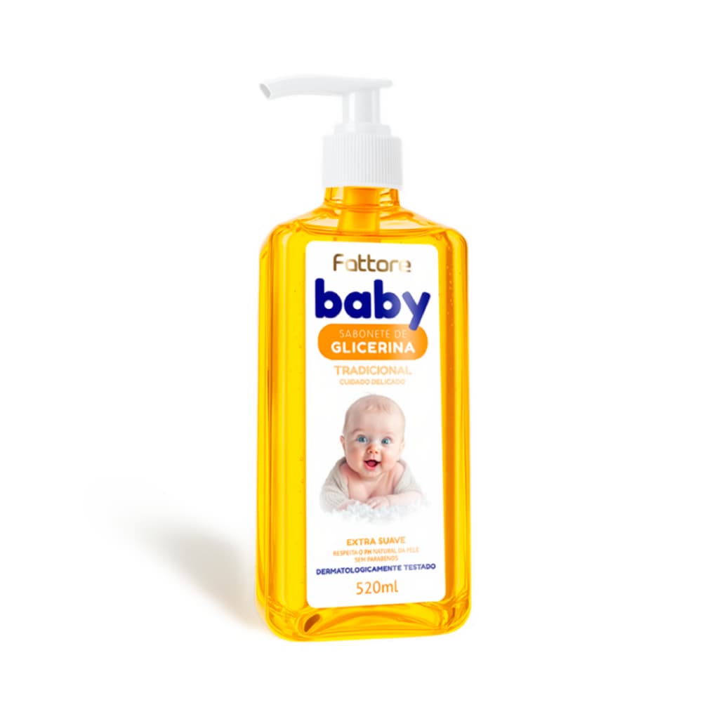 Sabonete Líquido Glicerinado bebê Infantil 520ml - Limpeza Suave para Pele Delicada Fattore
