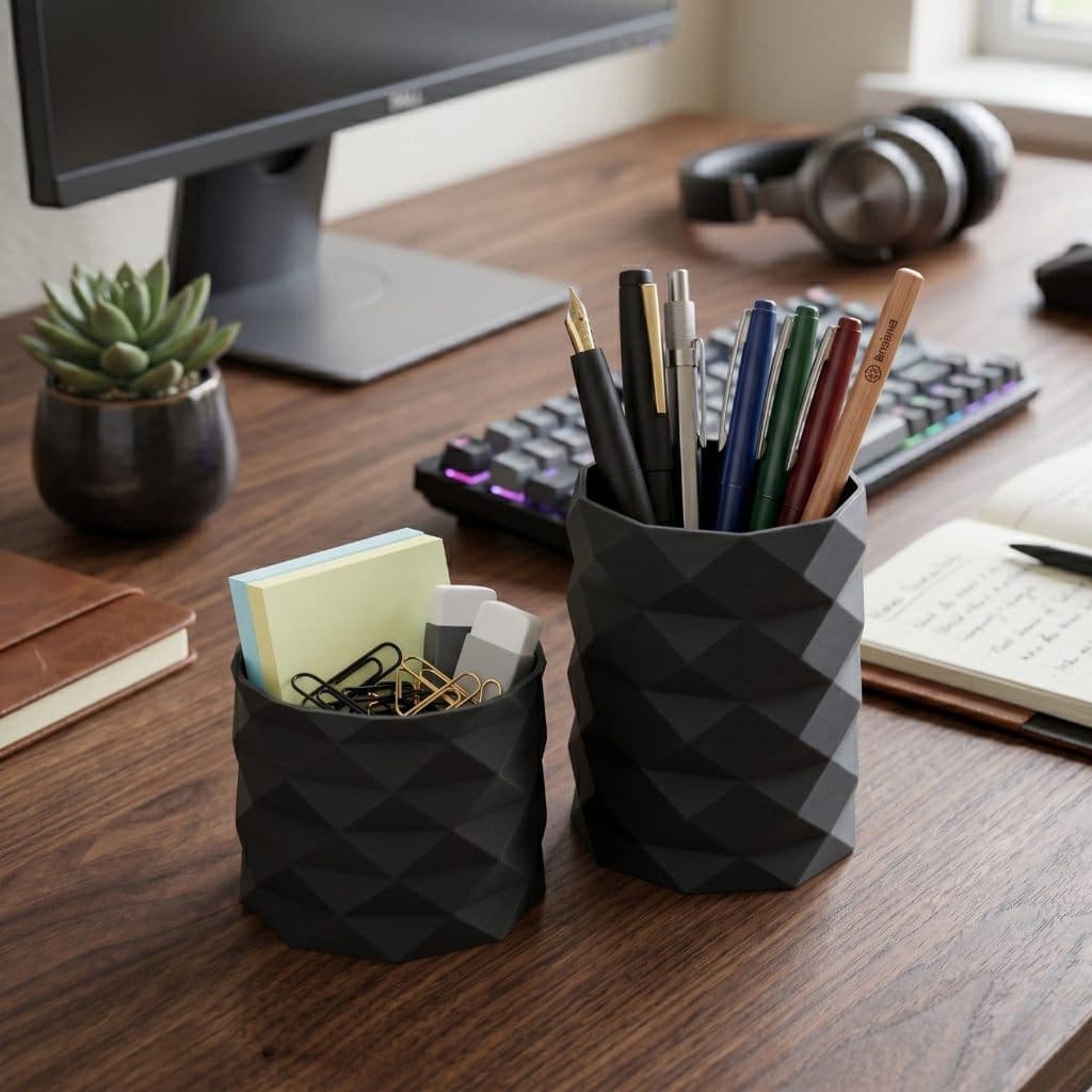 Kit Porta Lápis Organizador Mesa Moderno Geométrico 2 Peças Decoração Escritório
