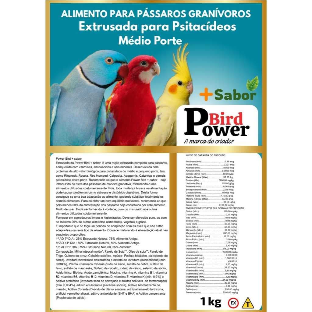 Extrusada Power Bird - Psitacideos de Medio Porte 1Kg