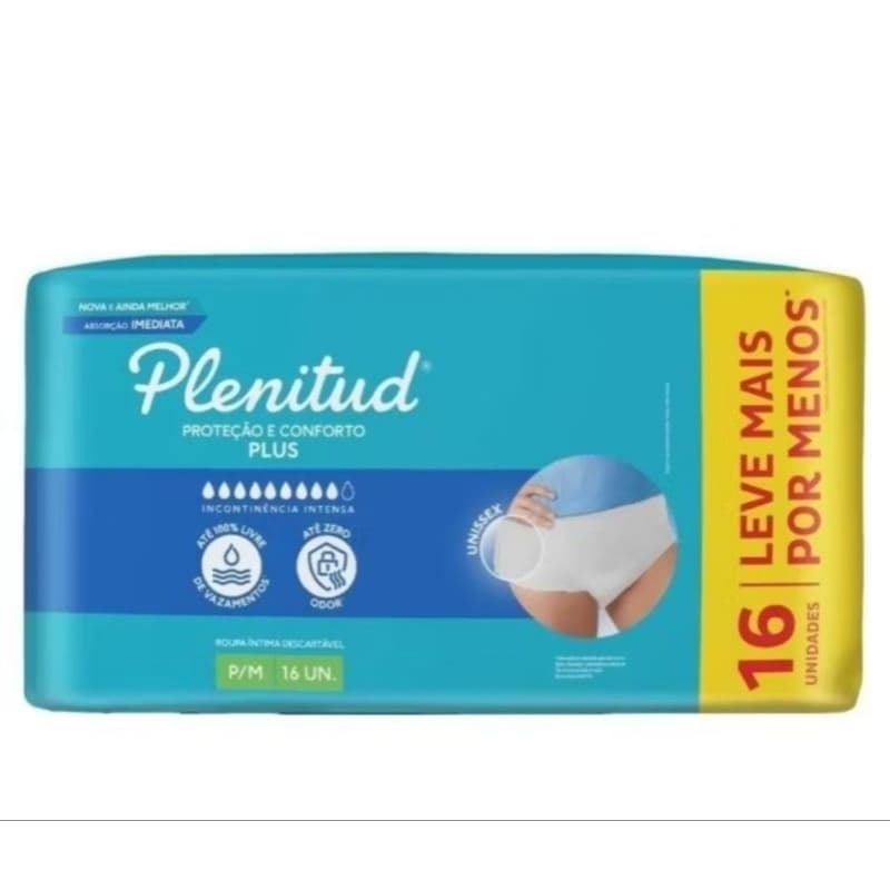 Fralda Adulto Geriátrica Plenitud Protect Plus P/M - 16 Unidades