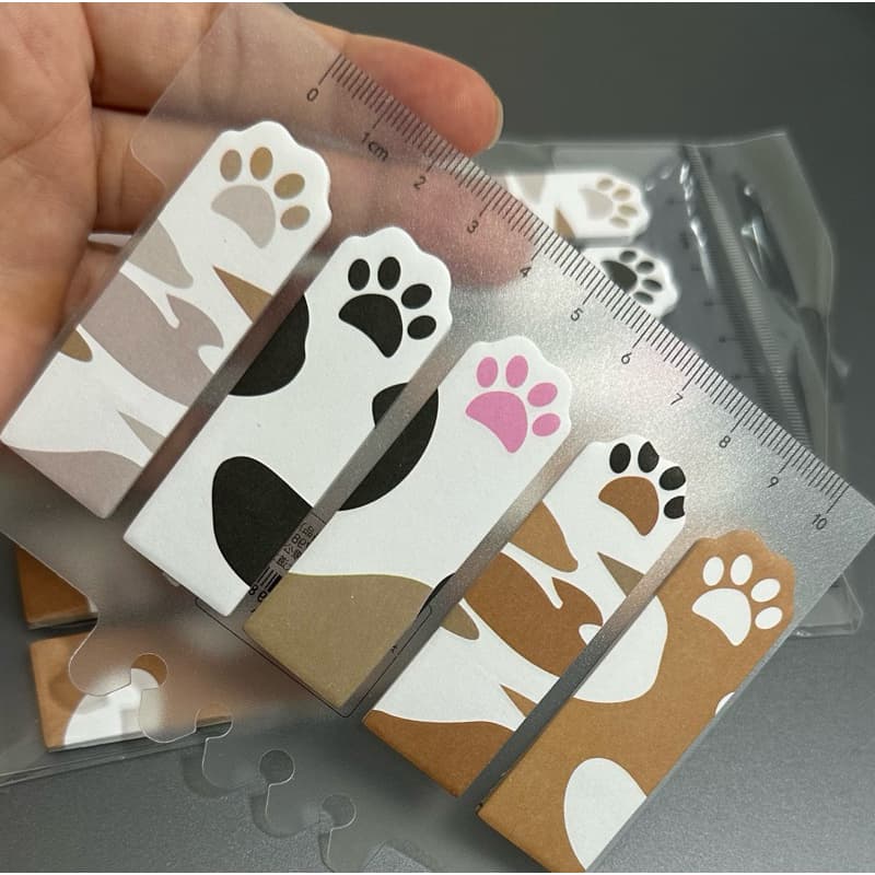 Marcador de Página Adesivo Patinhas | Kit Fofo 5 Variações | Bookmark Criativo