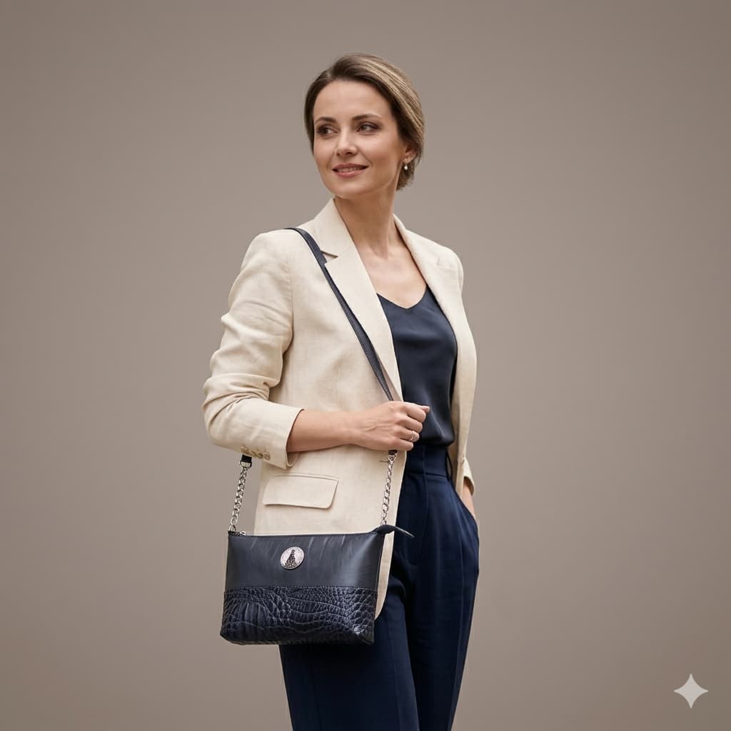 Bolsa Charme Feminina Pequena Detalhe Metal em Couro Medalha Nossa Senhora Aparecida