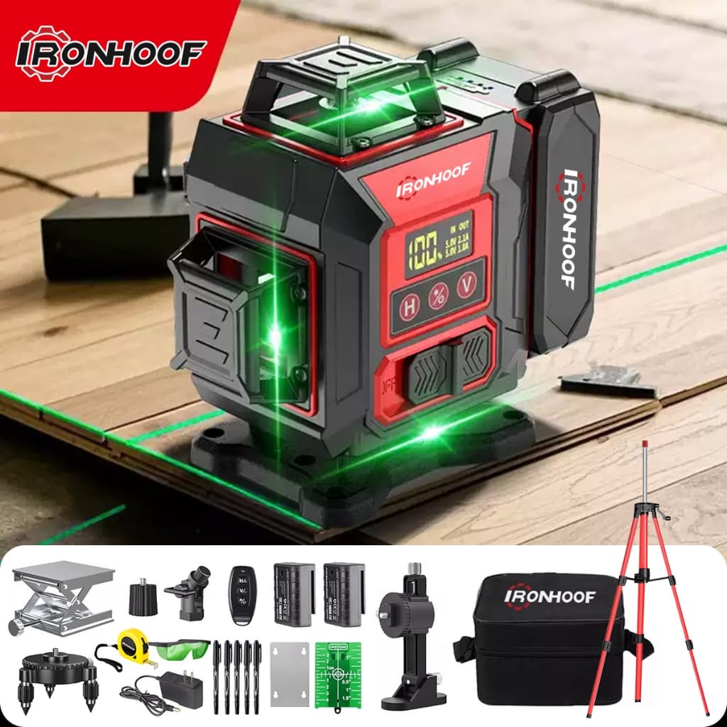 Kit De Nível Laser Verde 16/2 Linhas 4d Autonivelante Com 2 Baterias Nivel A Laser com Tripé
