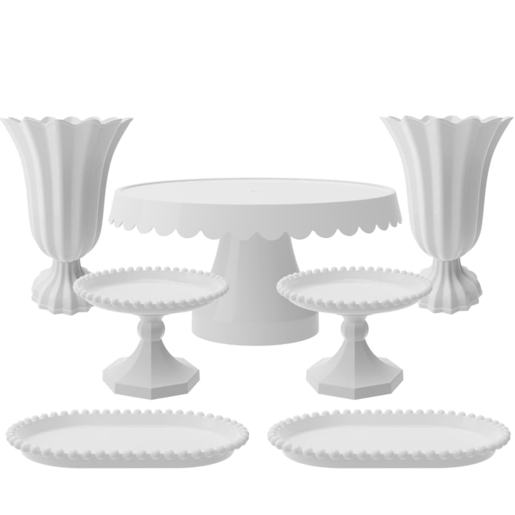 Kit Aniversário 7 Peças Vasos Boleira Decoração Eventos Infantil Doces Bolo