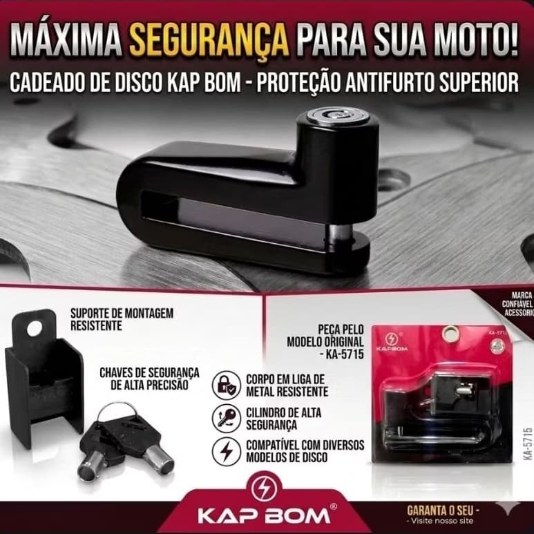 Trava Cadeado Disco De Freio Antifurto Grande Moto Bike Kapbom KA-5715