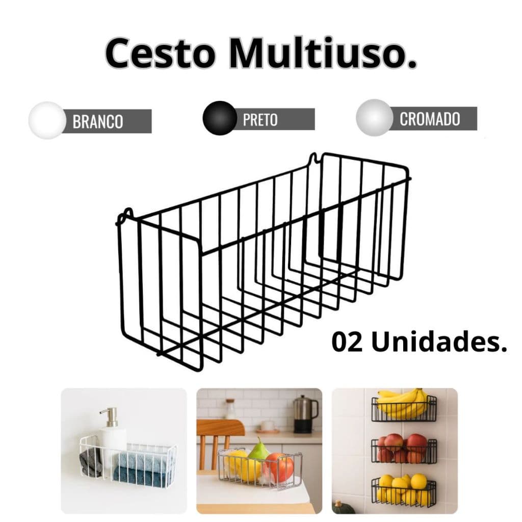 02 Cestos Organizador Multiuso Aramado N2 - 25x11cm