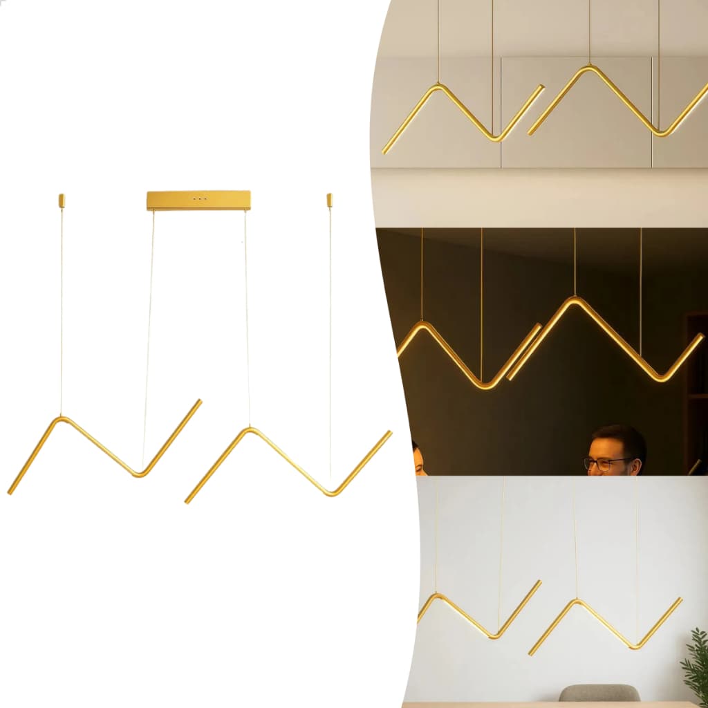 Pendente Led Geométrico 40w Duplo Dourado Moderno Minimalista Para Sala Escritório Gourmet