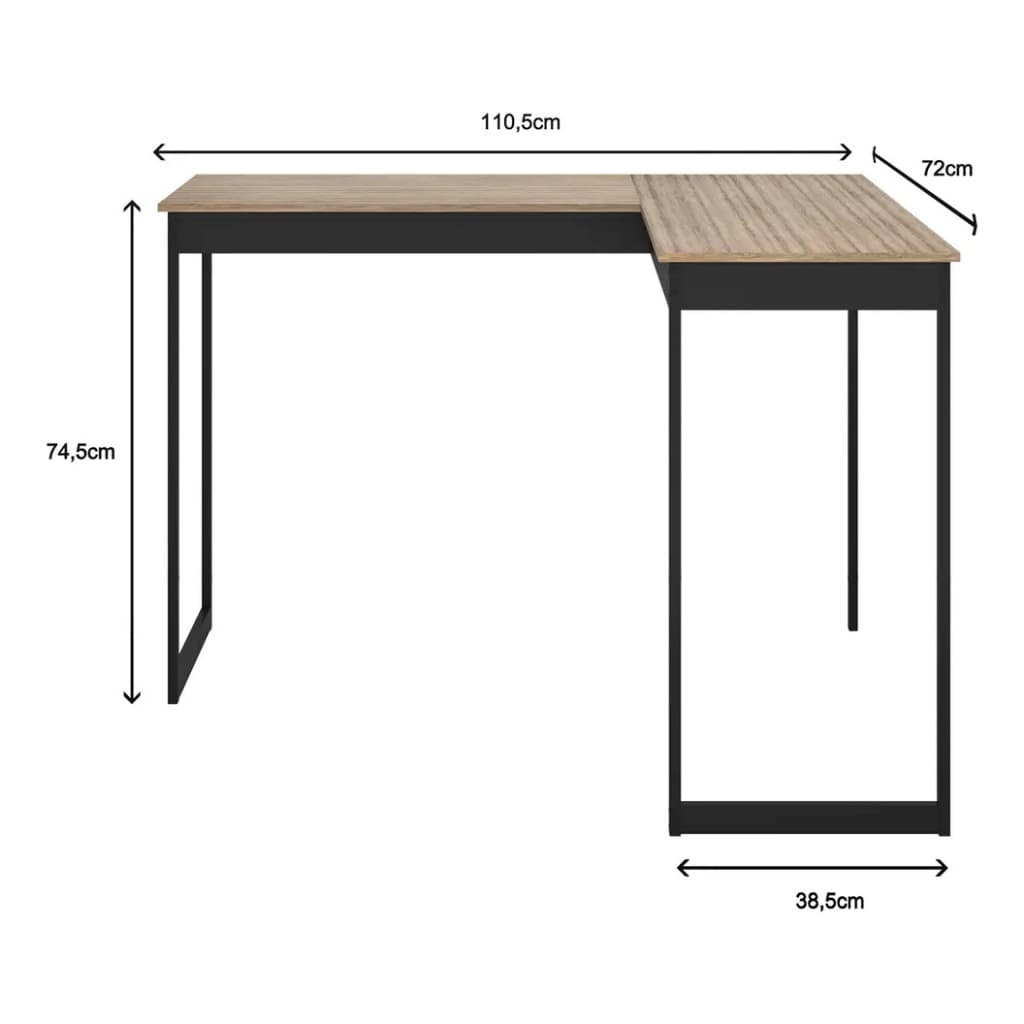 Mesa para Computador Notebook Escritório em L Tipo Industrial com Pés de Metal Ferro Metalon 110cm