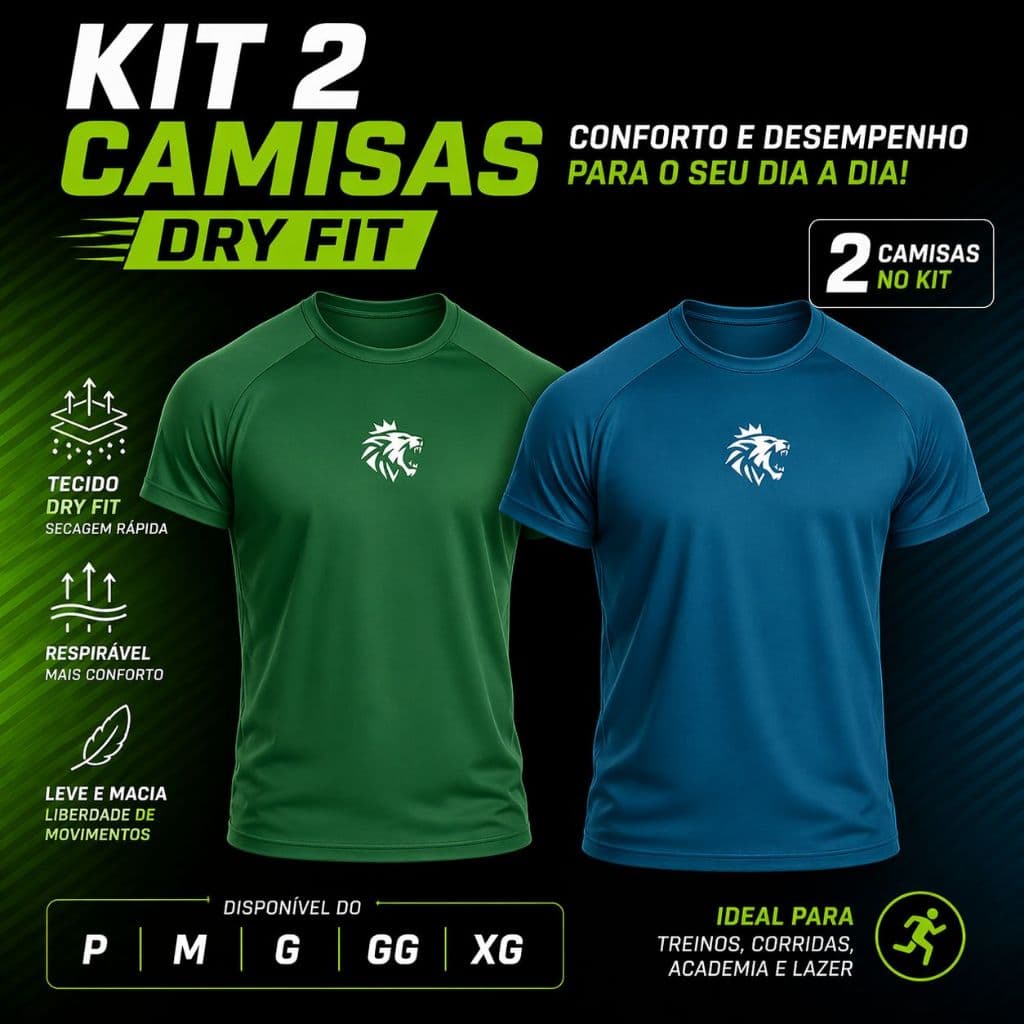 Kit 2 Camisas Dry Fit Masculino Academia Não Marca Leve Suor Confortável Para Treino e Esportes