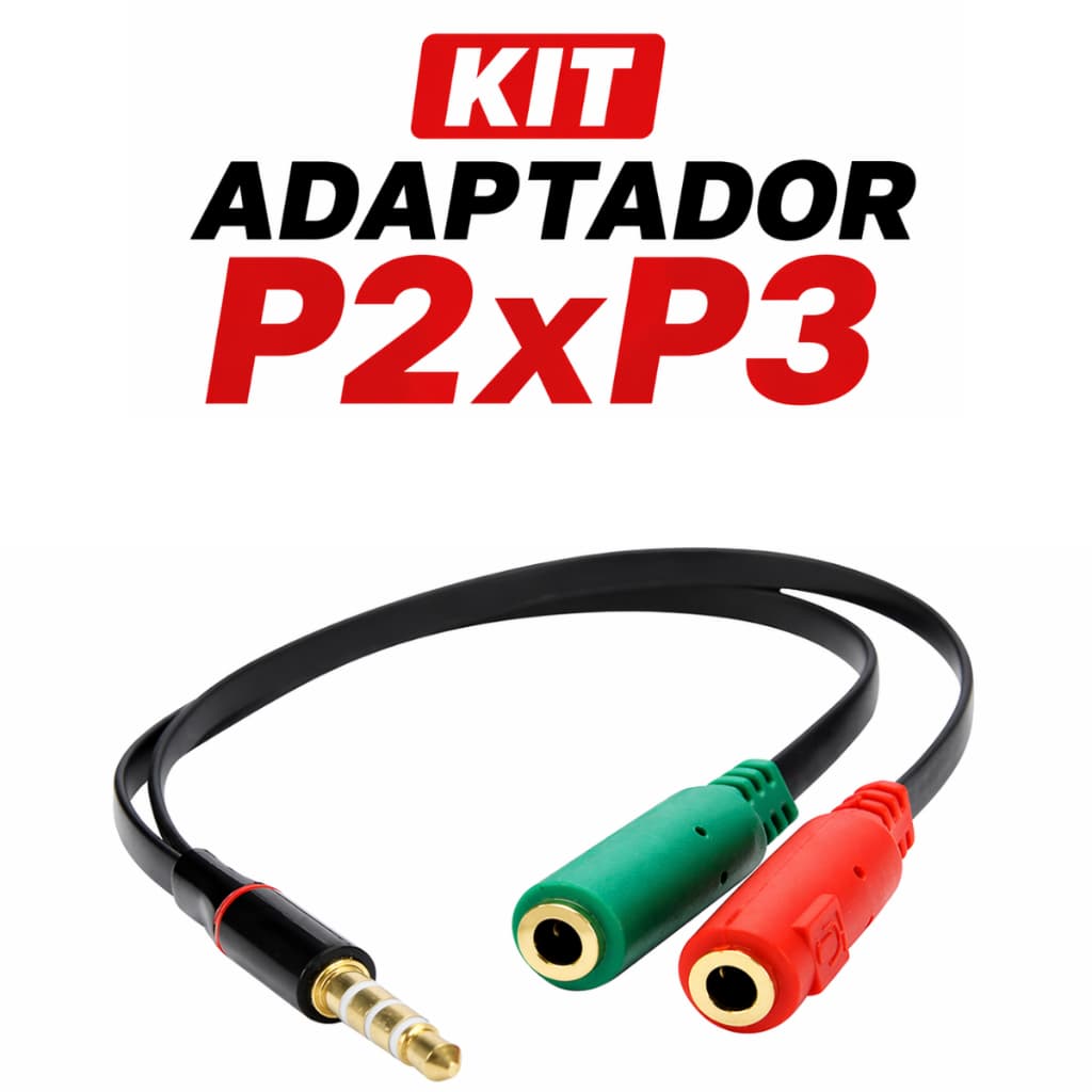 Kit Adaptador P2 P3 Cabo Y Headset Gamer Fone Microfone Áudio PC Notebook Celular Chaveiro