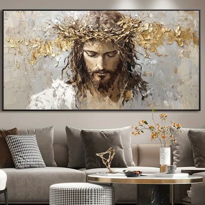Quadro Decorativo religiosa Abstrata Moderna Coroa de Espinhos, Decoração Dourada, Perfe