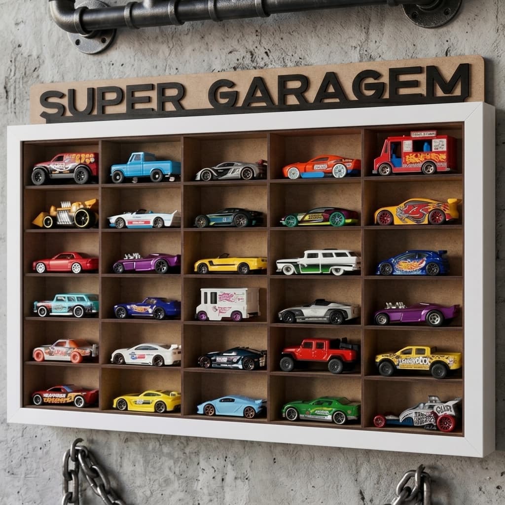 Expositor Estante para 30 Carrinhos Hot Wheels Diecast com Nicho MDF Organização Coleção 4 frases e 4 cores para escolha