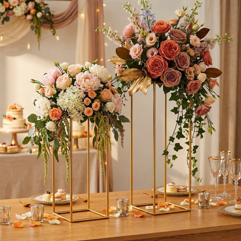 Centro De Mesa Kit Em Ferro Coluna Para Decoração Dourado Em Festas Casamentos Arranjos Flores  Luxo
