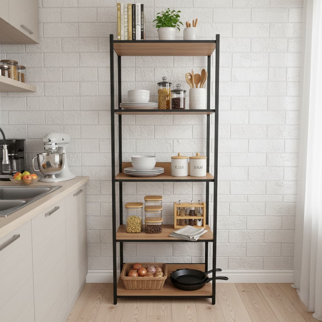 Estante com 5 Prateleiras Organizadoras para Cozinha ou Sala - Design Industrial em Metalon