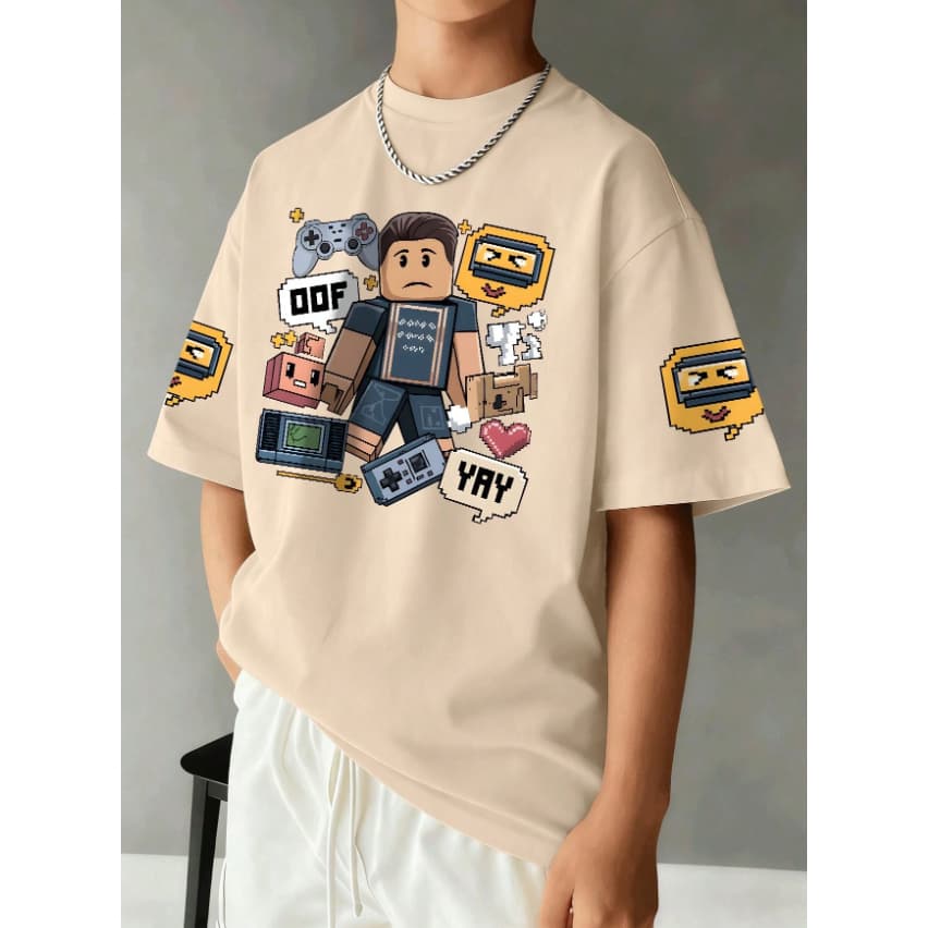 Camiseta Infantil Gamer Estampa Pixel Game Unissex Algodão Confortável Menino Menina Casual