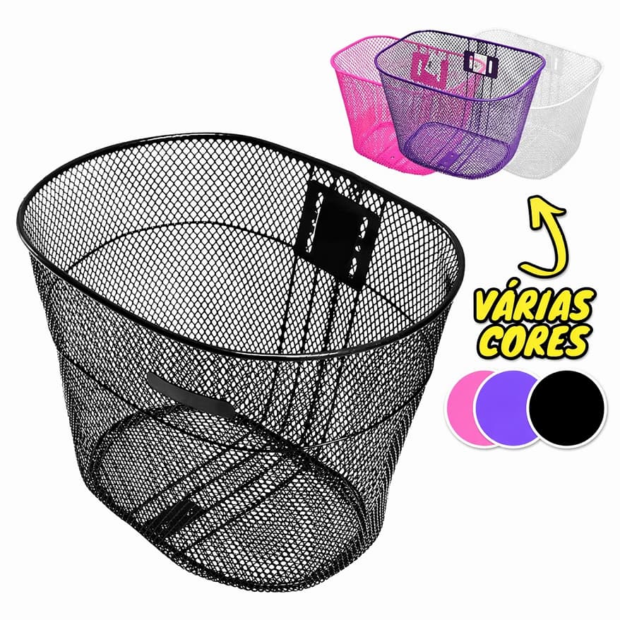 Cesta Cestinha de Bicicleta Infantil Aro 20 Rosa Preta Bike Mirim (17a 18,5L 25c)