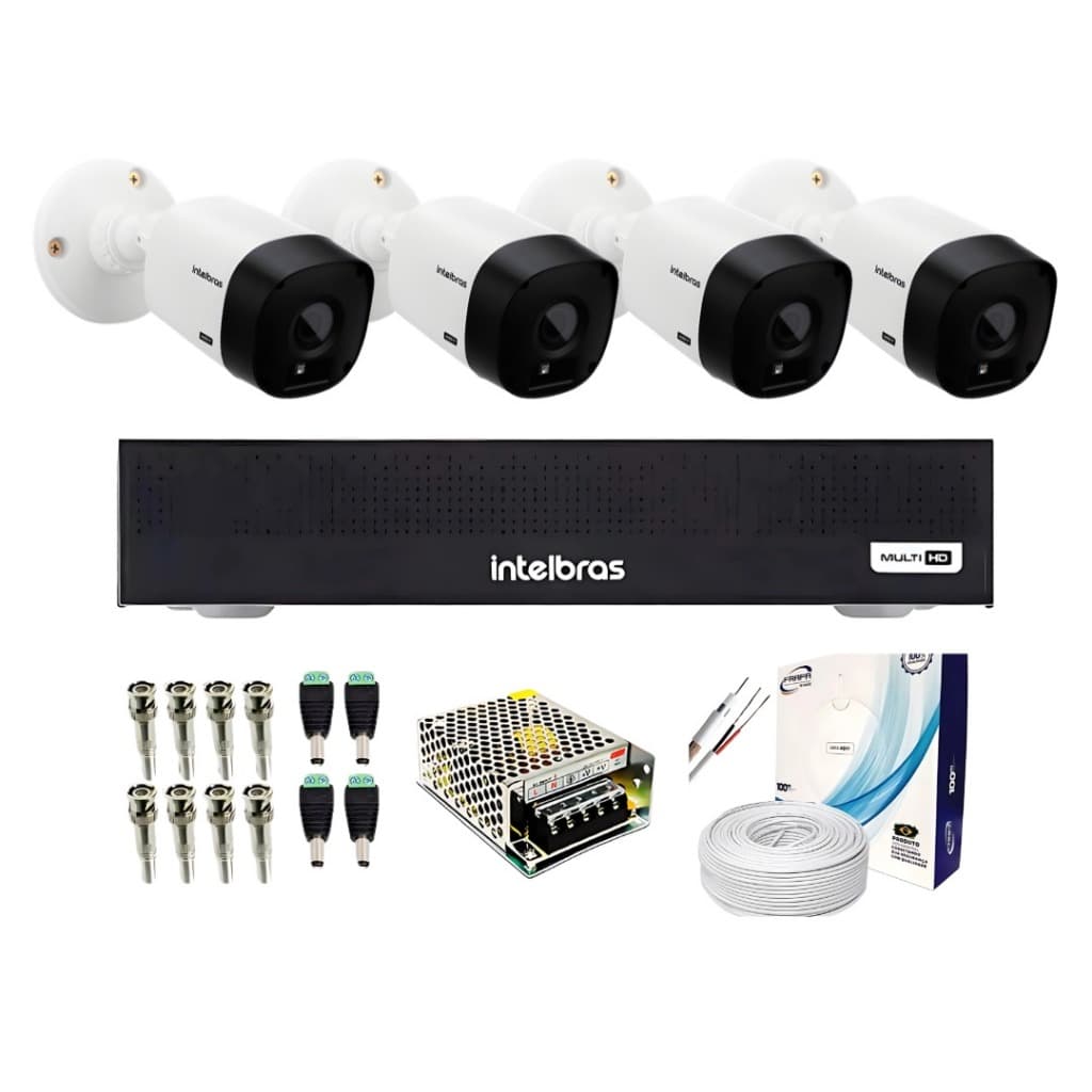 Kit 4 Câmeras intelbras VHL 1120 Bullet infra vermelho DVR 4 Canais intelbras MHDX 1304 FullHD MultiHD