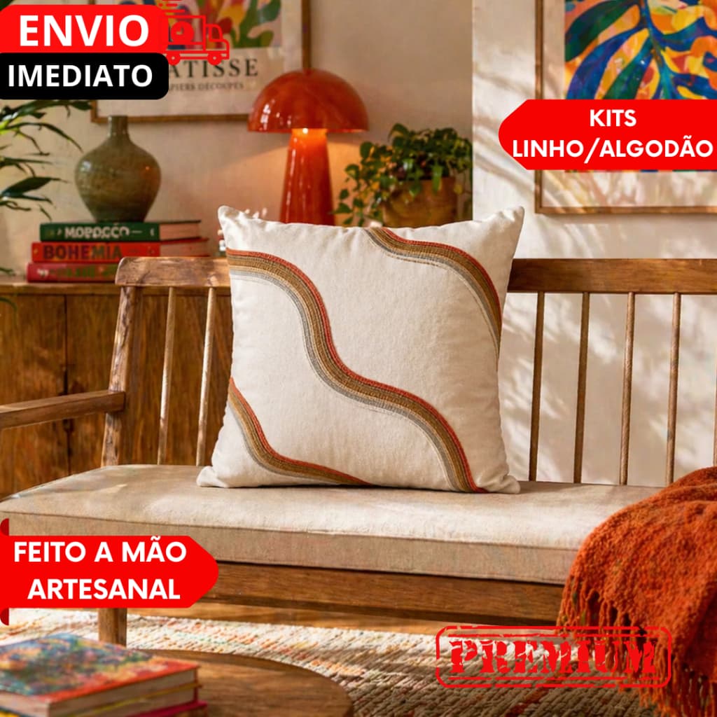 MEGA PROMOÇÃO Capa Almofada  ARCO-IRIS Decorativa Luxo 45x45CM zíper invisível bordada feita a mão..