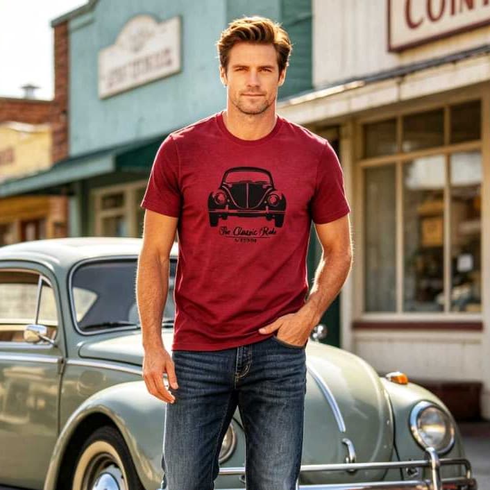 Camiseta masculina gola redonda algoda fusca fuscao Camiseta basica masculina marsala carro antigo