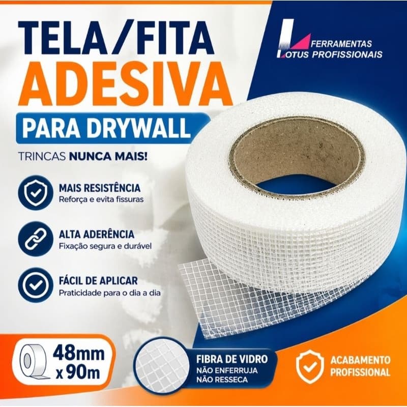 Fita Telada Para Drywall Autoadesiva Waltape 90m x 48mm | 3612
