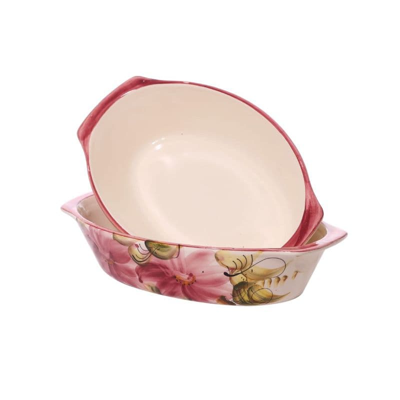 TIGELA OVAL EM CERÂMICA PINTURA a MÃO ESMALTADO