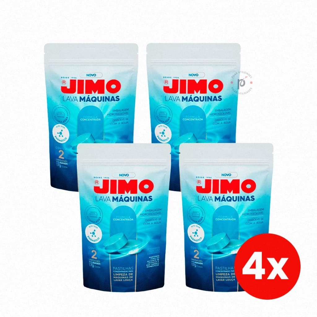 Kit 4 Limpa Lava Louças Jimo Pastilhas Tira Gordura e Odor Máquina 2x17g