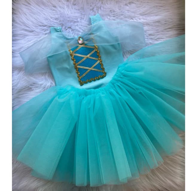 Fantasia Cinderela Infantil Luxo Azul Tiffany com Tule e Detalhes Dourados – Vestido Princesa Festa