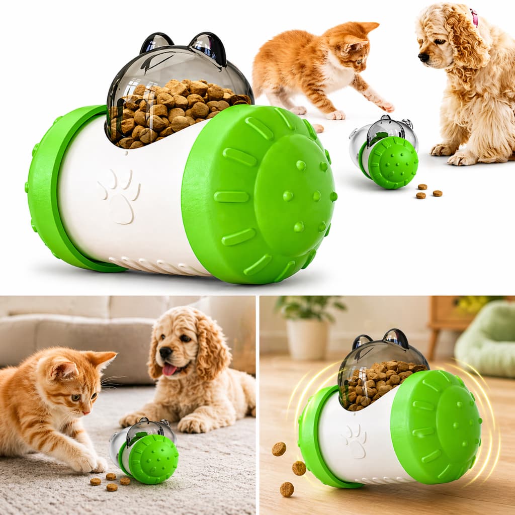 Brinquedo Dispensador de Ração Pet Verde Interativo Alimentador Interativo Lento Cachorro Gato