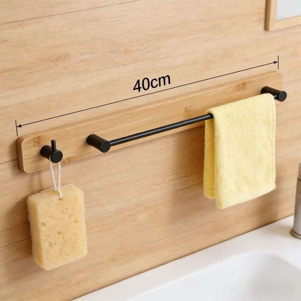 Porta Toalha com Gancho Bambu 40cm Para Banheiro Cozinha