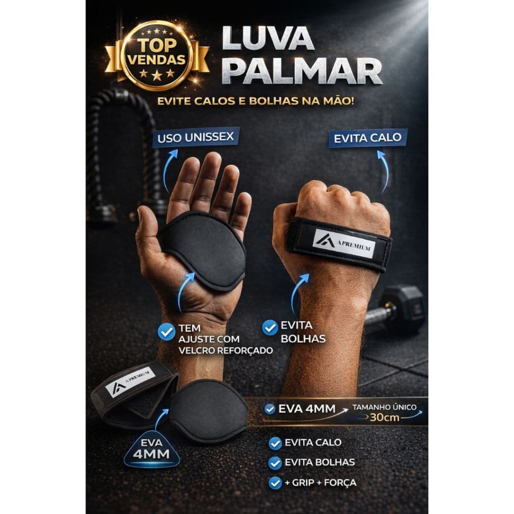 Luva Palmar EVA Para Treino Pesado Academia Musculação Fitness Unissex