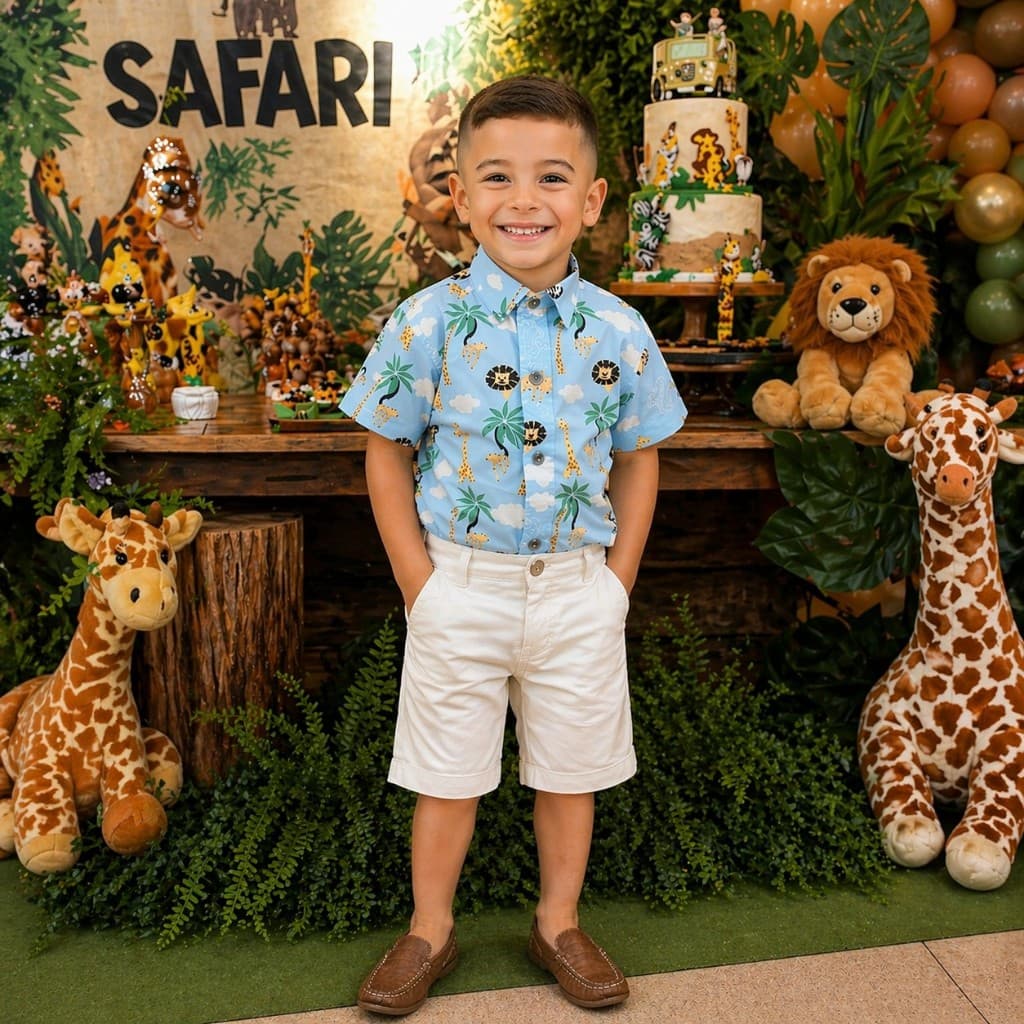 Camisa Infantil Social Safari Tematica Roupa bebe menino festa