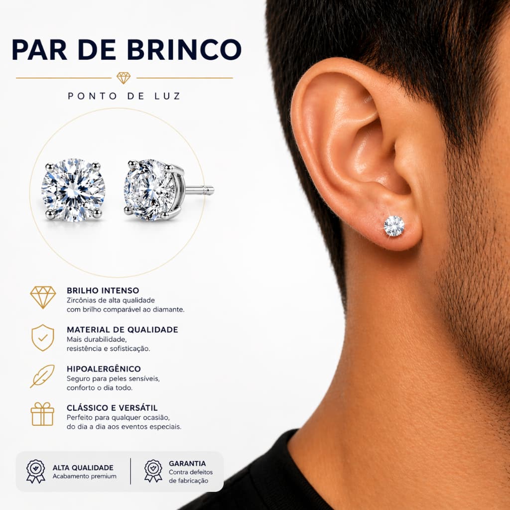 Brinco Masculino Feminino Strass Ponto de Luz Zirconia 6mm Brilhante