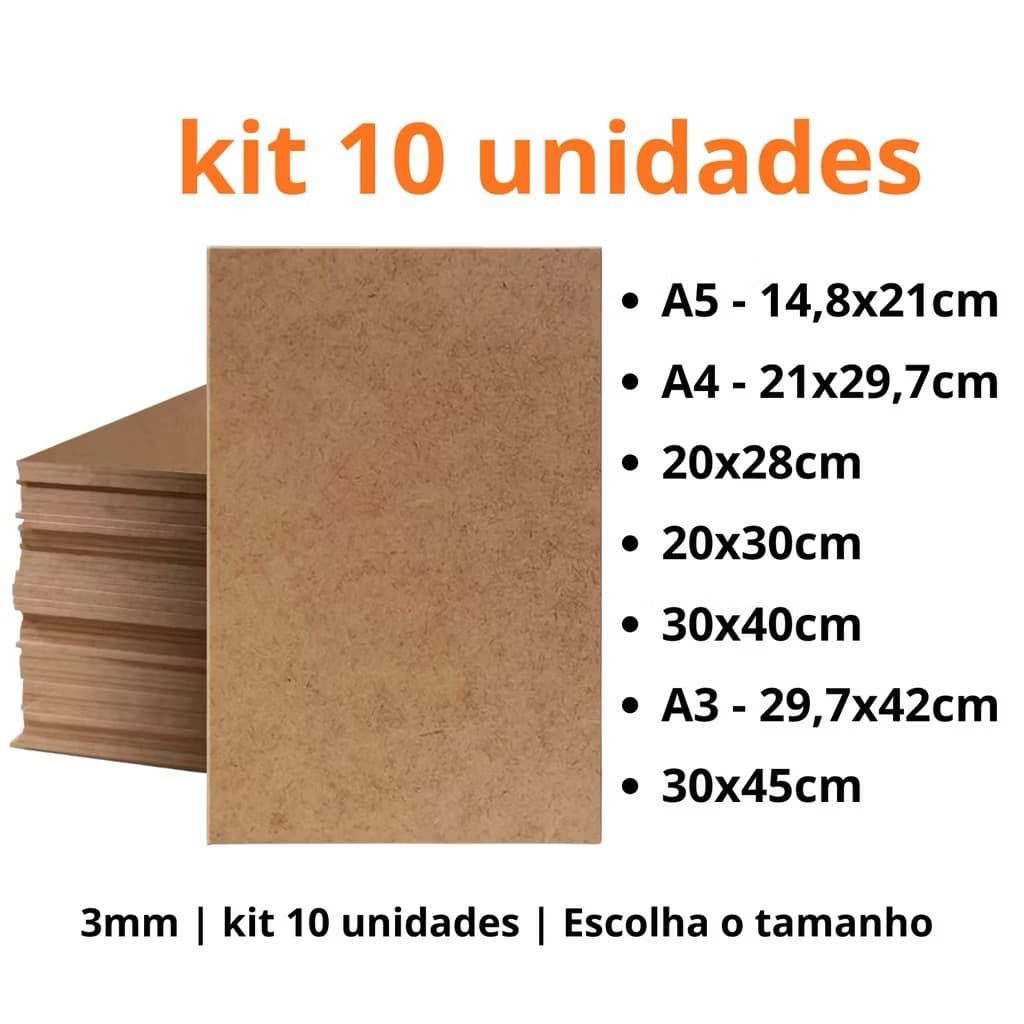 KIT 10 Placas Madeira de Qualidade MDF Cru Multiuso para Quadros Decorativos e Fotos A3/A4/A5 LUMX3