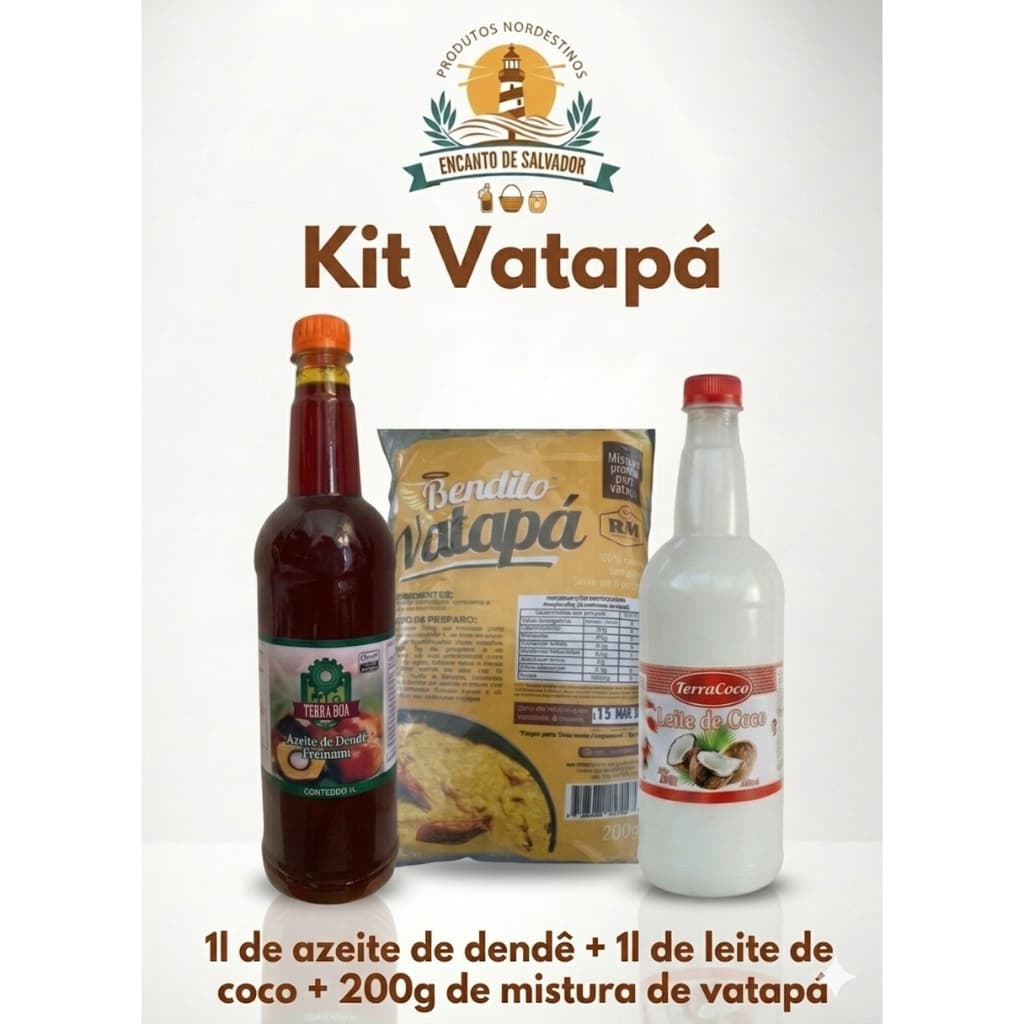 Kit Vatapá: 1 litro de Azeite de dendê Terra Boa + 1 litro de Leite de Coco + Bendito Vatapá (200g)
