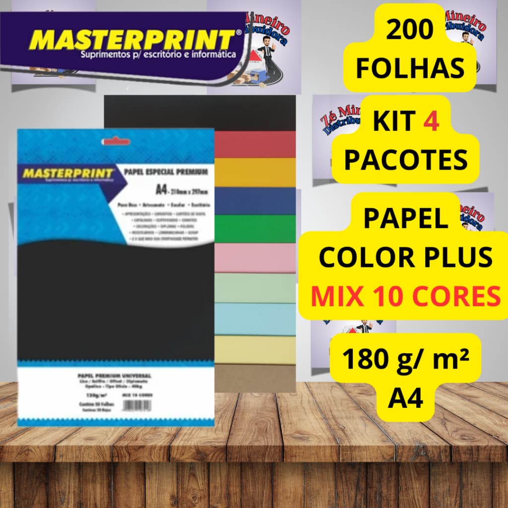 Papel Color Plus 180g Mix 10 Cores A4 Masterprint Diplomata Liso Colorido Creative Paper Artesanato