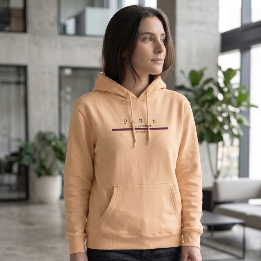 Moletom Canguru Feminino Bolso Flanelado Capuz Streetwear Look Confortável Moda Inverno Paris